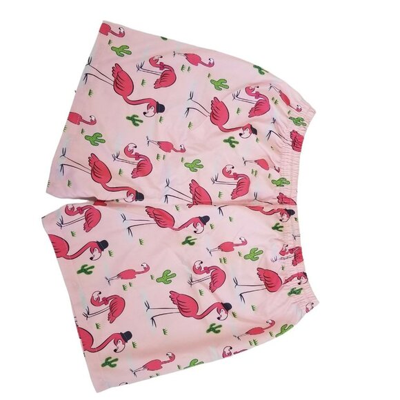 NEW SHEIN Men Flamingo Print Drawstring Waist‎ Swim Trunks SIze L Color Pink - Picture 4 of 8